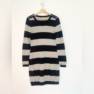 Gap cashmere and wool blend sweater dress grey black striped size medium